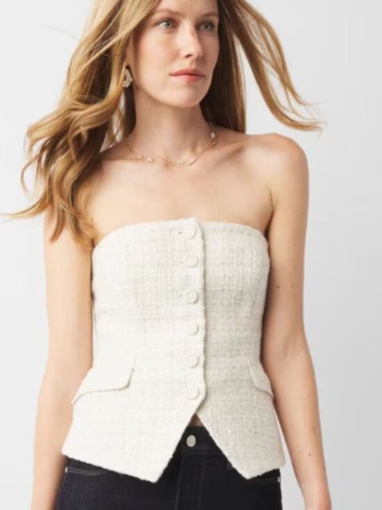 White House Black Market Tops - White House Black Market WHBM Tweed Bustier Top Women’s Cream Gold - Size 8